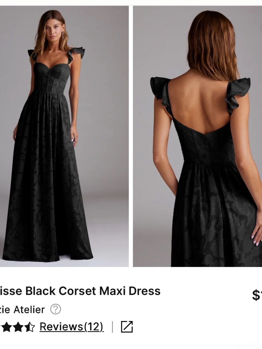 Azazie Black Ruffle-Strap Sweetheart Maxi Gown US 6 - Picture 2 of 6